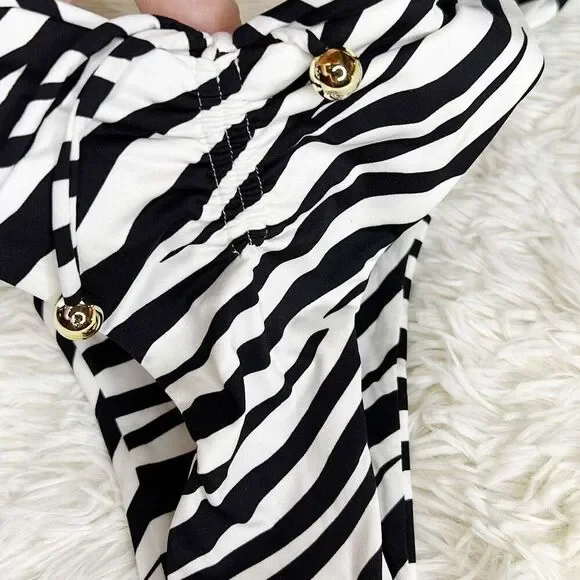 Monica Hansen Beachwear Wild Stripes Bikini Bottom Zebra Ruched Nwt Small
